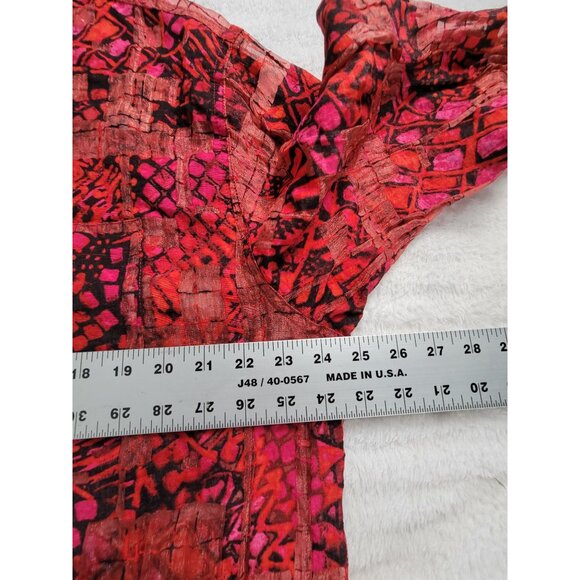 Chico's Womens Red & Black Abstract Button-Up Sheer Shirt Top Size 3 Long Sleeve - Picture 6 of 7